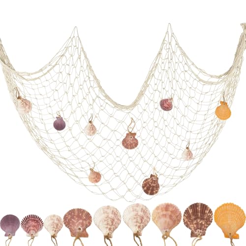 Fischernetz Deko, 100x200cm Fischernetz mit Muscheln, Meerjungfrau Netz, Mediterranen Stil, Maritime Meer Deko für Zimmer Wanddekoration Hängendes...