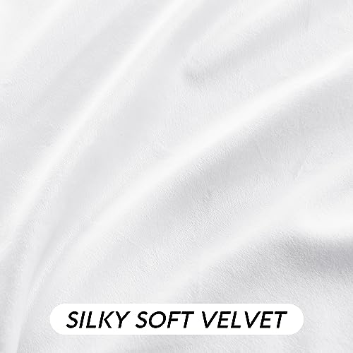 Image of RYB HOME Pure White Velvet Curtains 96 inches for Bedroom - Luxury Light Reducing Vertical Drapes Simple Home Decoration for Sliding Door Living Room, W52 x L96, 2 Pieces | Room Darkening, Thermal Insulated, Pleat Tape on Top, Heavy Duty Plush, Dining Room Sliding Patio Door, W52 x L96, 2 Panels