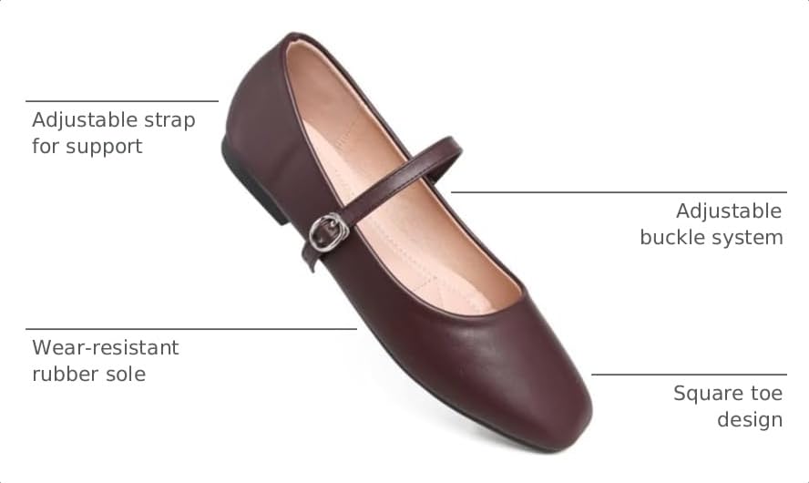 Image of TN TANGNEST Women's Mary Jane Shoes Ballet Shoes for Women Comfortable Round Toe Slip On Flats Ankle Strap Flats Coffee 40(8)