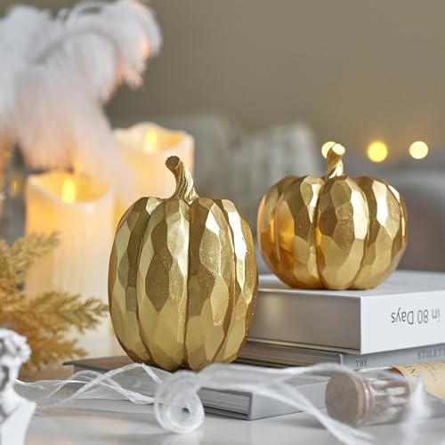 Image of FESTGLOX Pumpkin Decor Fall Decoration, Resin Gold Pumpkins for Decorating