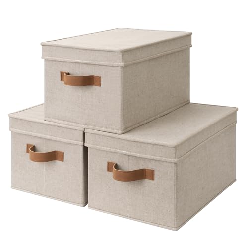 StorageWorks Storage Bins with Lids, Decorative Storage Boxes with PU