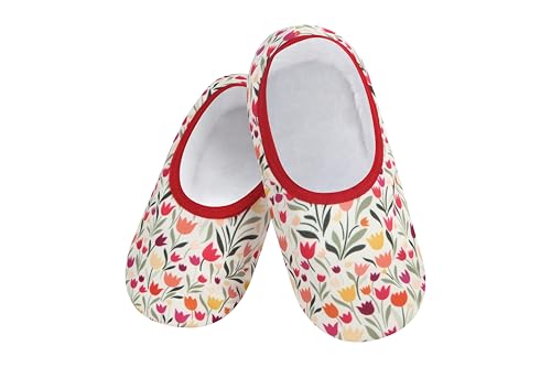 Image of Snoozies Garden Flowers Skinnies slipper socks for Women Non-Slip Lightweight Soft Sherpa Lining Foldable Travel