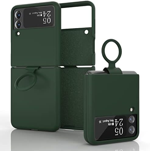 SYMOCA Samsung Galaxy Z Flip 3 5G Silky Liqiud Silicone Case Slim Full-Body Protective Shockproof Ring Holder Cover with Microfiber Lining Compatible with Galaxy Z Flip 3 5G (2021) (Midnight Green)