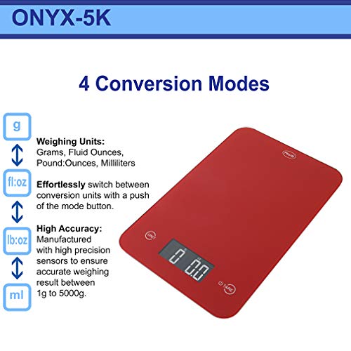 American Weigh Scale Onyx Series Digital Multifunction Kitchen Weight Scale, Red, 11Lbs X 0.1Oz (Onyx-5K-Rd) #TOP2