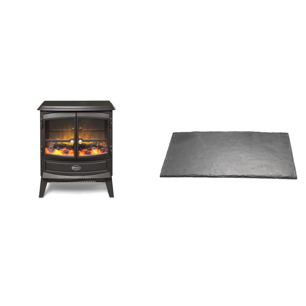 Dimplex Springborne Optiflame Electric Stove, Imitation Coal Burner Fire Suite, Freestanding Electrical LED 2kW Adjustable Fan Heater, Black & Hearth Pad HPD001, Black