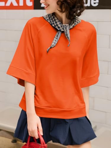 Image of Tankaneo Womens Oversized Half Sleeve T-Shirts Crew Neck Boxy Basic Tees Tops Summer Casual Loose Fit Tunic Shirts