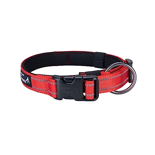 EXCELLENT ELITE SPANKER Reflective Dog Collar Classic Soft Padded Breathable Nylon Adjustable Pet Collar with Quick Release Buckle for Boy Girl Male Female Puppies Small Medium Large Dogs(L-RED)