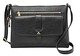 Diese Crossbody aus Leder hat ein Außenfach mit Druckknopf, ein Reißverschlussfach vorne und einen verstellbaren Trageriemen. Wird separat verschickt.