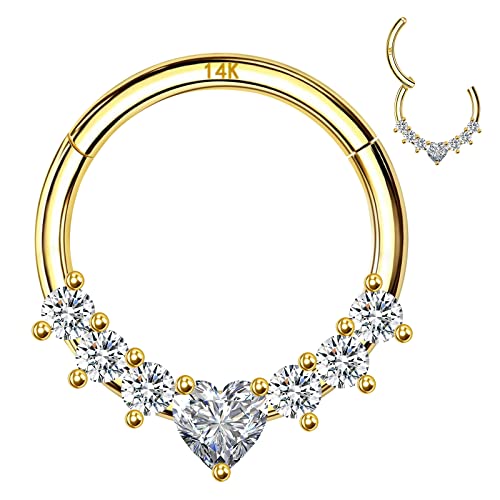 ALACLO 14K Solid Yellow Gold Septum Ring, Cartilage Earring Hoop,