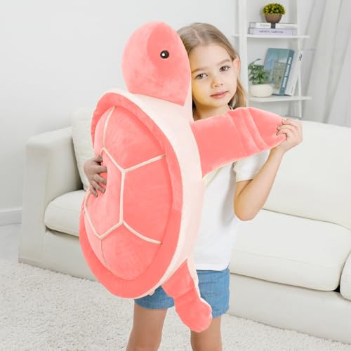 Dalmao 70cm Schildkröte Kuscheltier Groß, weiches Kuschel Kissen mit Jumbo-Schildkröte, Cartoon Stofftier Plüschtier Rosa Meeresschildkröte, Geschenk für Kinder Geburtstag