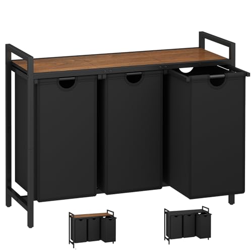 Image of Laundry Hamper, Two -Color 3 Section Laundry Basket with 3 Removable Laundry Sorter Bags and Top Shelf, Clothes Hamper for Laundry Room, Bathroom