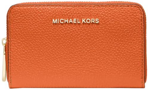 Image of Michael Kors Jet Set Small Zip Around Card Case, Gold-Tone Hardware /Mercer Pebble Leather /Orange Punch