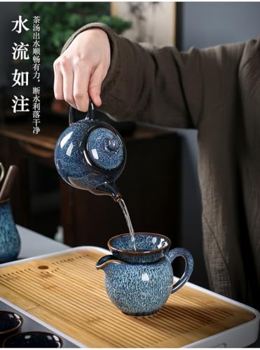 Image of Porcelain Teapot, 9oz Tea Pot Small Teapot Chinese Tradition Kiln-changed Glaze Colored Ceramic Tea kettle (blue)