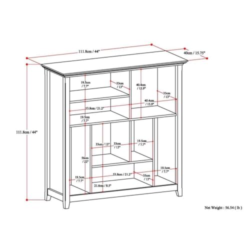 Pemberly Row Solid Wood 8-Cube Bookcase, 44 in, Black Painted Finish, Transitional Design with Tapered Legs and Molded Crown-Edged Top, Fixed Shelves, Living Room or Office Storage - Image 2