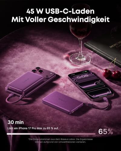Baseus Picogo AM52 Power Bank, Qi2.2 Magsafe Powerbank 10000mAh, 25W Wireless, PD 45W Schnellladung, Integriertes USB C Kabel… – Ansicht 4