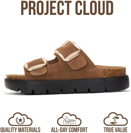 Project Cloud 100% Genuine Leather Platform Sandals Women Footwear - Wedge Chunky Slides for Women 2026 with Memory Foam Insole & Cork Footbed Womens Sandals (GreeceChunky) - Image 4