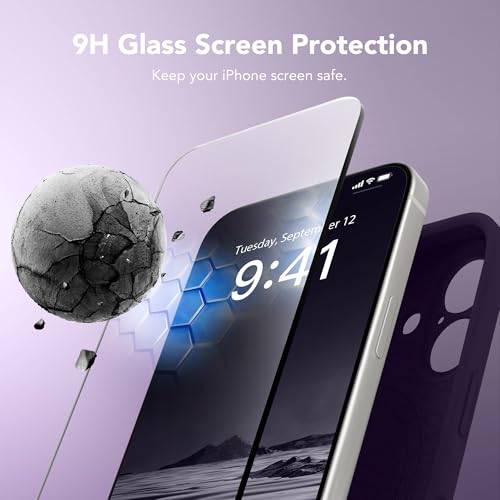 Image of Magnetic for iPhone 16 Case, Compatible with MagSafe, [Screen Protector + Full Camera Protection], Silicone Shockproof Anti-Scratch Protective Phone Case for iPhone 16 6.1 inch, Deep Purple