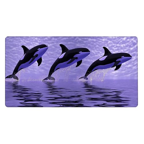 Tapis De Souris Gamer, 30x60cmx3mm Tapis De Souris XXL,Bords Cousus, Base en Caoutchouc AntidéRapant, AméLiorer PréCision, Vitesse Et Confort, Men's Gifts, Dauphin Noir Et Blanc JX4B-260 – vue 2
