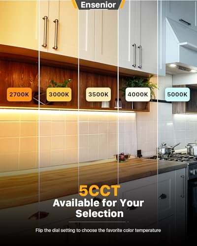Ensenior 12 Inch LED Under Cabinet Lighting Hardwired or Plug-in Installation, 5CCT Color Selectable - 2700K/3000K/3500K/4000K/5000K, Dimmable Under Counter Lights for Kitchen, FCC, 120V, 8W 500LM
