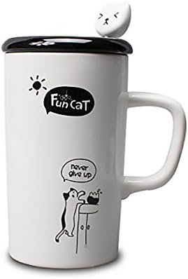 MOCER Cute Fun Cat Style Ceramic Mugs with Lid & Spoon Cartoon Creative Moring Mug Milk Coffee Tea Unique Porcelain Mugs 350ml SH209C,D,600ml