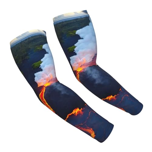 LIXLZH Kilauea Volcanos - Mangas para brazos para hombre y mujer con estampado volcánico, mangas deportivas, correr, ciclismo, senderismo, color blanco, talla única, color blanco, talla única, Color