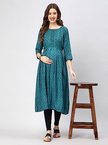 CEE 18 Cotton Rayon A-Line Flared Maternity Feeding Kurti for Women with Zippers | Maxi Gown Dress for Women | Breastfeeding Dress for Mothers | Feeding Kurti for Women | Maternity Wear for Women
