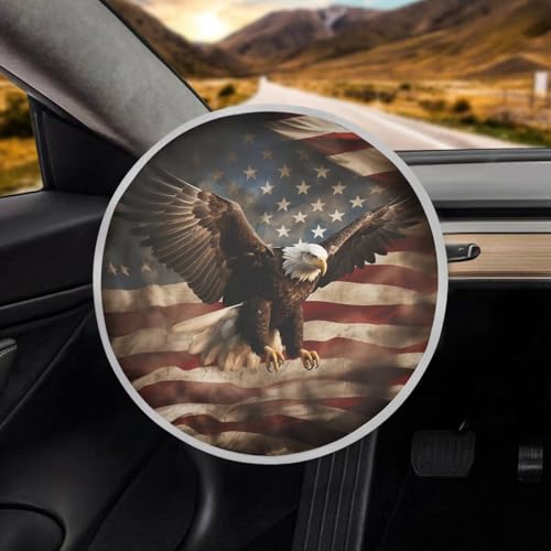 Image of Eagle Flag Steering Wheel Cover Protector for Blocking Sun & Heat Car Steering Wheel Cover Sun Shade Non Slip Car Interior Accessories for Car Truck SUV