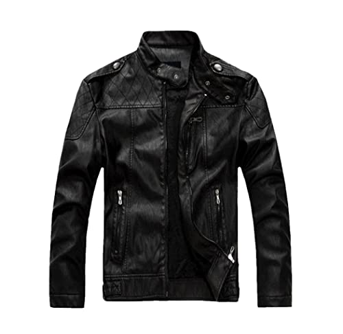 Veste en cuir pour hommes idéale pour style moto urbain et hivernal Noir 02 L