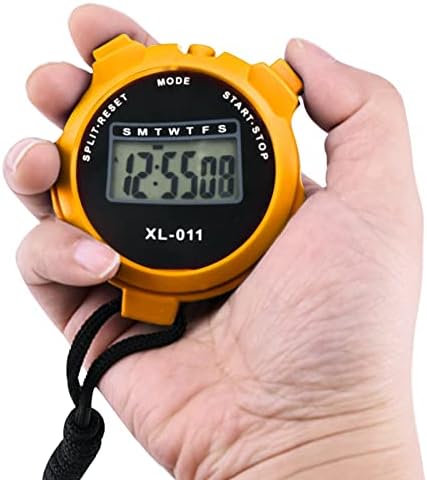 Digital Sports Stopwatch Timer Stopwatch Large Display Interval Training Timer Outdoor Split Stop Watch Lap Timer Digital Calendar Alarm Clock Referee Watch for Training Swimming Running(Yellow)
