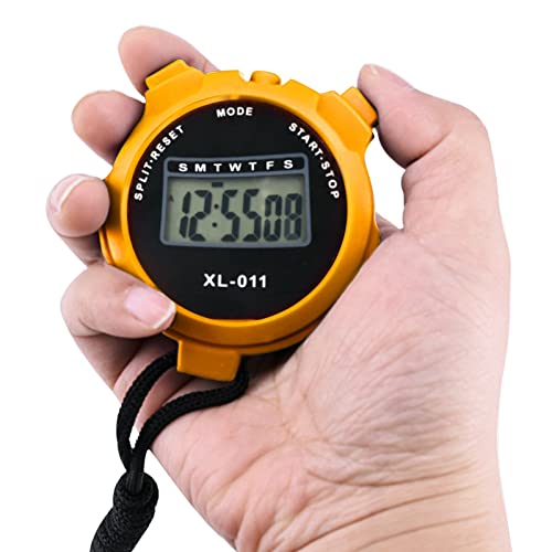 Image of Digital Sports Stopwatch Timer Stopwatch Large Display Interval Training Timer Outdoor Split Stop Watch Lap Timer Digital Calendar Alarm Clock Referee Watch for Training Swimming Running(Yellow)
