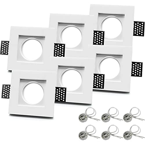 AOMEX 6 soportes para foco empotrables de yeso cerámico cuadrado Slim para falsos techos, para foco Gu10 y Mr16 (6 unidades) Cover