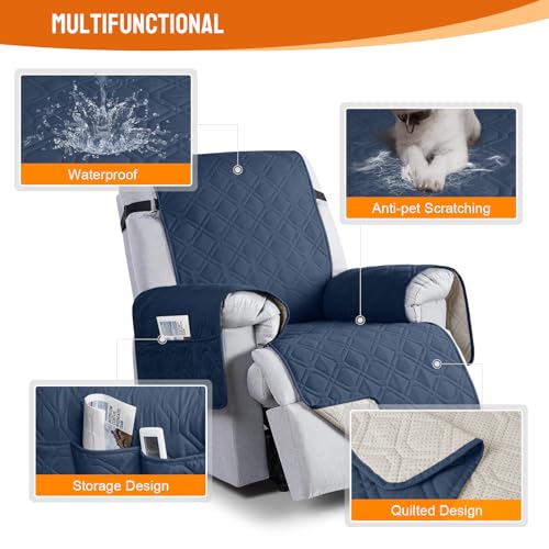 Image of VANSOFY 100% Waterproof Recliner Chair Covers, Recliner Cover Non-Slip Dog Chair Cover Furniture Protector Washable Slipcover with Pocket, Elastic Straps for Pets, Dogs(Navy Blue, 23.6 inch)