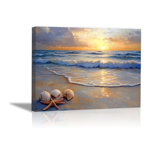 Cuadro lienzo de playa al atardecer ideal para decorar el pasillo o comedor