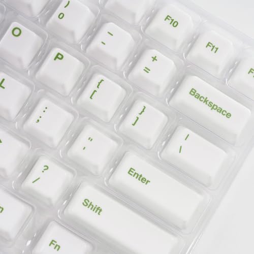 Image of Ceramic Keycap Set for 61 /67 /68 ANSI Keyboards 96 Keys (White with Green) | Mechanical Keyboards Alumina Ceramic, Scratch-Resistant, Gloss Finish, TKL Layout, Comfortable Typing