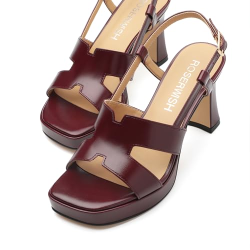 Image of ROSERWISH Heels for Women Chunky Block Platform High Heels Square Open Toe Strappy Heel Sandals Wedding Party Prom Fashion Slingback Dress Pump Sandals Shoes