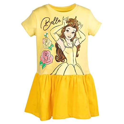 Disney Princess Belle Toddler Girls French Terry Short Sleeve Dress Yellow 4T