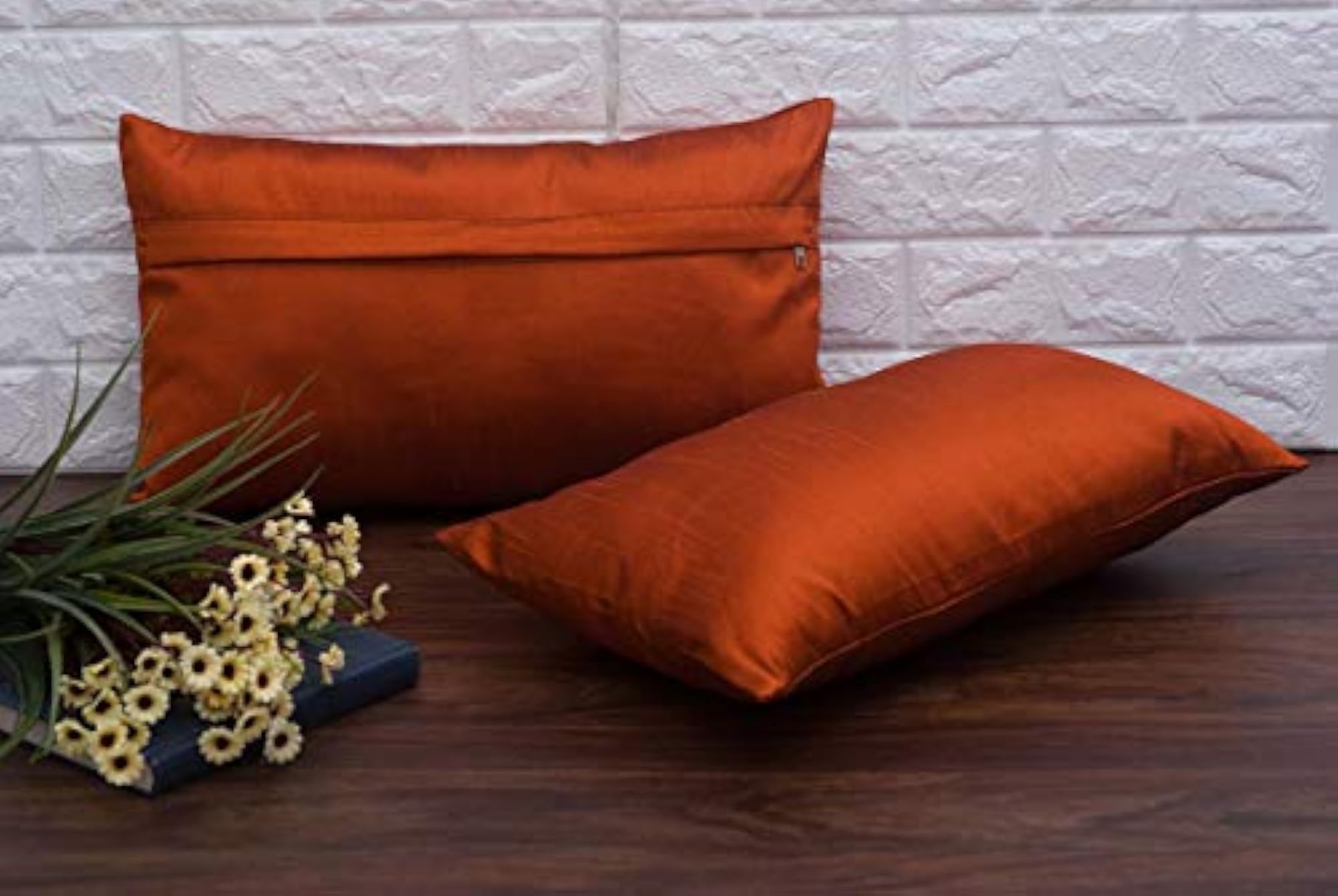 Red Brown Solid Long Rectangular Cushion Covers Set of 2