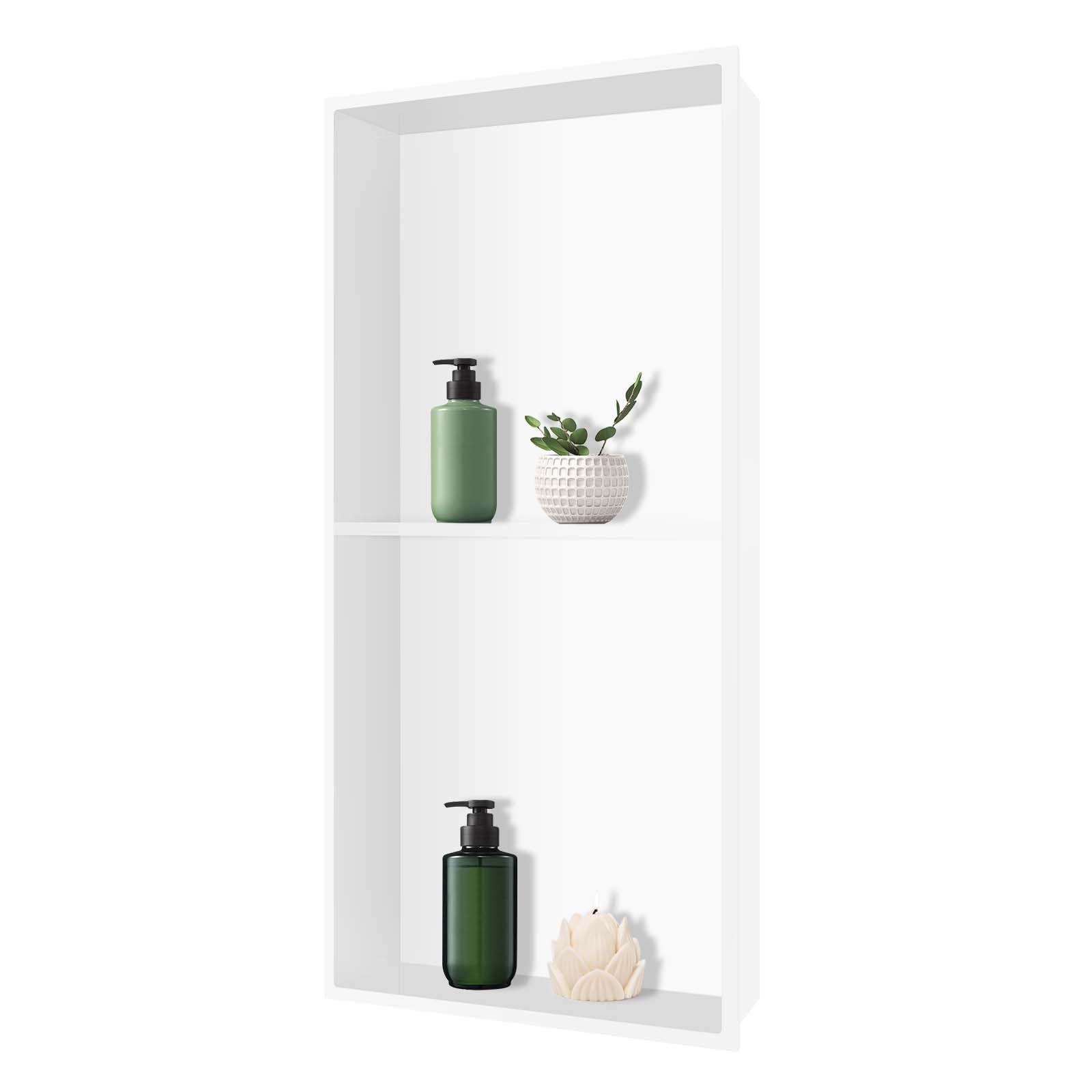 24" X 12" Shower Niche, Stainless Steel Shower Niche, Niche for Shower Wall, White Wall Niche Double Shelves, No Tile Needed Recessed Shower Shelf for Bathroom Storage