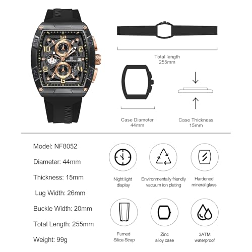 NAVIFORCE Watches for Men Quartz Chronograph Fashion Watch,Colorful Silicone Band,with Auto Date Waterproof Women Wrist Watch,Gift