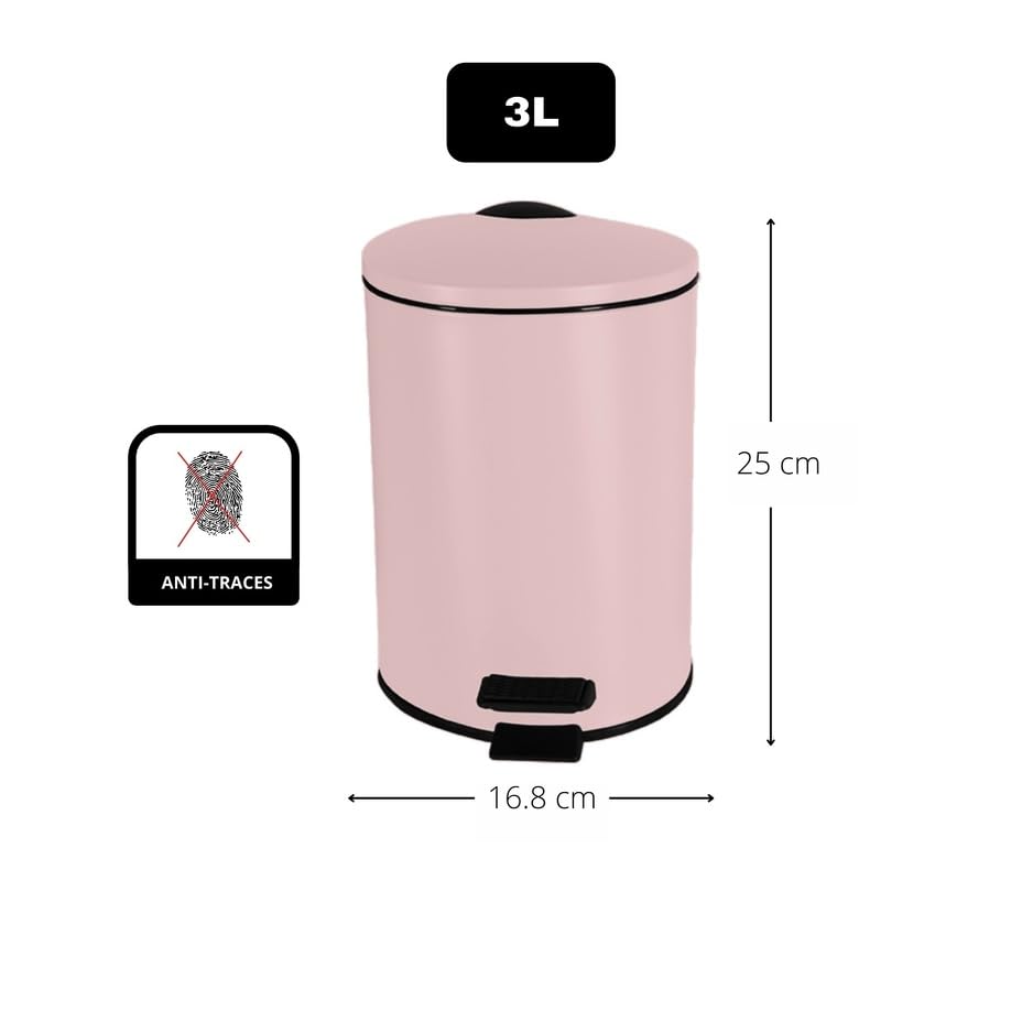 Spirella Adelar Bin 3 Litres Stainless Steel with Automatic Close and Inner Bucket, Soft Close, Matte Pink - Image 2