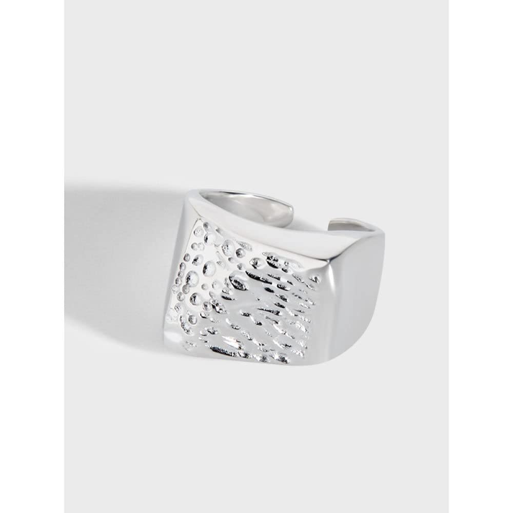 Ringe Silber, S925 Sterling Silber Quadratisch Gesprenkelter Ring Verstellbare Ringe Minimalistischer Offener Ring Silber Daumenring Ewigkeitsring Hochzeitsanhänger Schmuck Geschenke Für Männer M