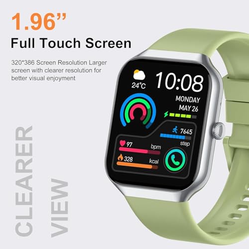 Image of Smart Watch 2026 NEW 1.96 inch Smartwatch for Men Women(Answer /Make Call),Fitness Watch with 110+ Sport Modes, Reloj Inteligente with Sleep Monitor /Heart Rate /Step /IP68,for Android iOS, Silver green