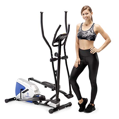 Marcy Magnetic Elliptical Trainer Cardio Workout Machine with Pulse Monitor & Transport Wheels