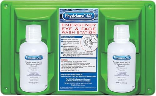 PhysiciansCare Wall-Mountable Eyewash Station with 2 Bottles of Eye Wash Solution, 16 Oz Each