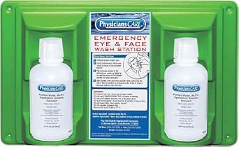 PhysiciansCare Wall-Mountable Eyewash Station with 2 Bottles of Eye Wash Solution, 16 Oz Each