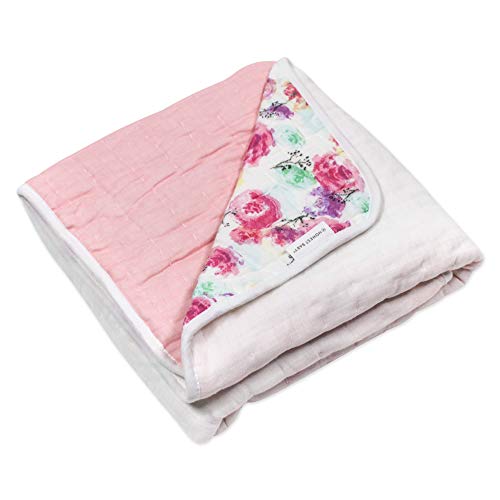 Image of HonestBaby Hand-Quilted Baby Blanket Reversible 100% Organic Cotton for Infant Boys, Girls, Rose Blossom /Dip Dye, One Size