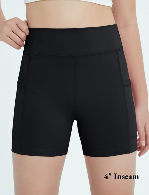 EXARUS Girls 4" Volleyball Dance Shorts with Pockets Youth Biker Spandex Shorts High Waisted4
