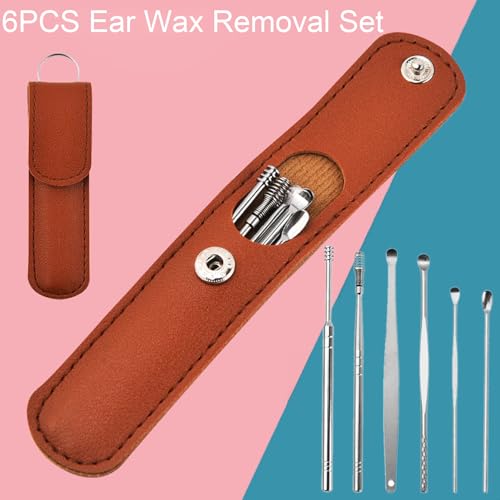 JDXun 6 teiliges Ohrenreiniger, Edelstahl Ohrenschmalz Entferner, Tragbar Ohr Reinigung Set, Ohrreinigungswerkzeuge mit PU-Tasche für Reinigung der Ohrenschmalz