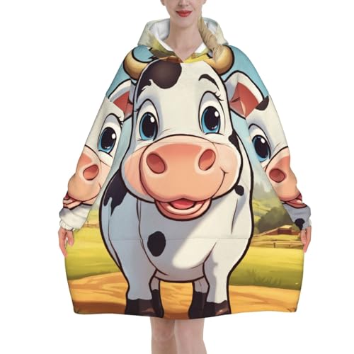 Couverture à capuche imprimé vache idée cadeau cocooning original pour l'hiver