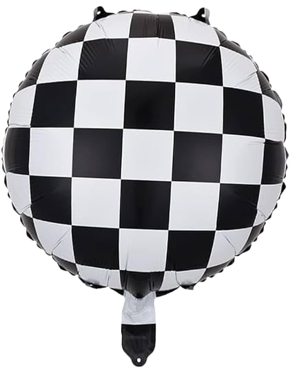 Image of Atpata Funky 18inch Round Checkered Foil Balloons for Chess Theme Racing Theme Biker Theme Birthday Event Party Decorations